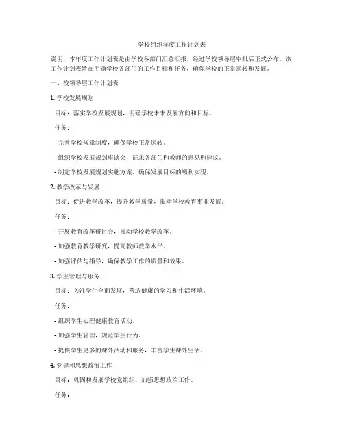 学校组织年度工作计划表