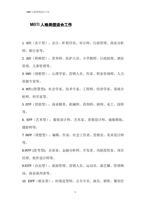 根据你的MBTI人格类型,看看你适合哪方面的工作呀