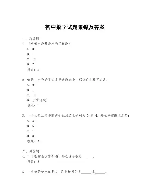 初中数学试题集锦及答案