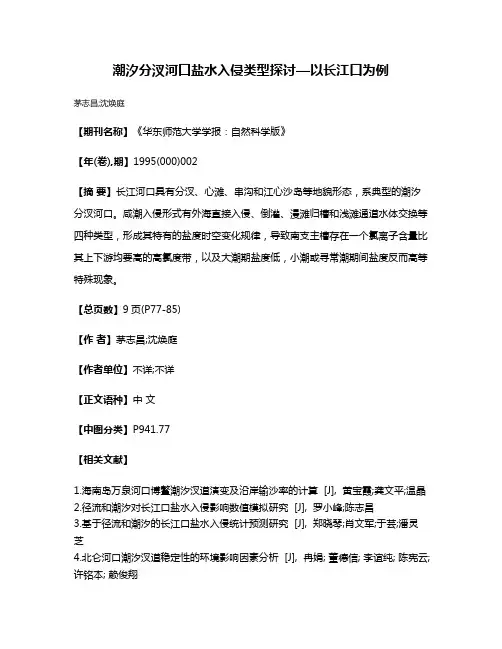 潮汐分汊河口盐水入侵类型探讨—以长江口为例