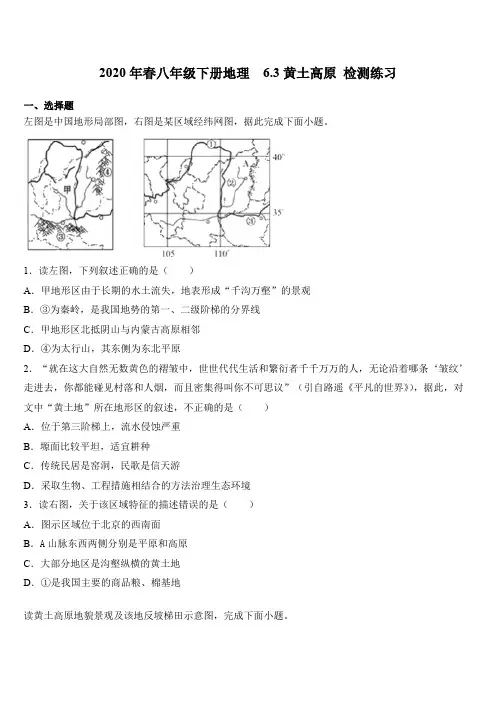 2020年春八年级下册地理  6.3黄土高原 检测练习题