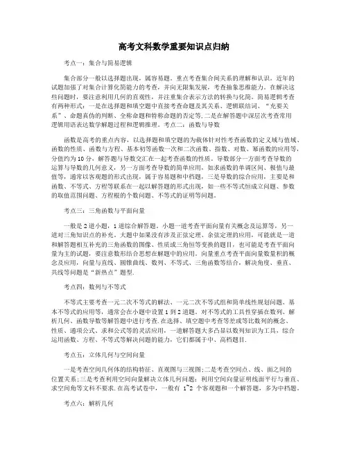 高考文科数学重要知识点归纳