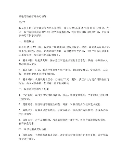 维修漏水申请报告