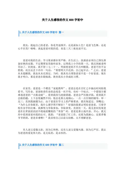 关于人生感悟的作文600字初中