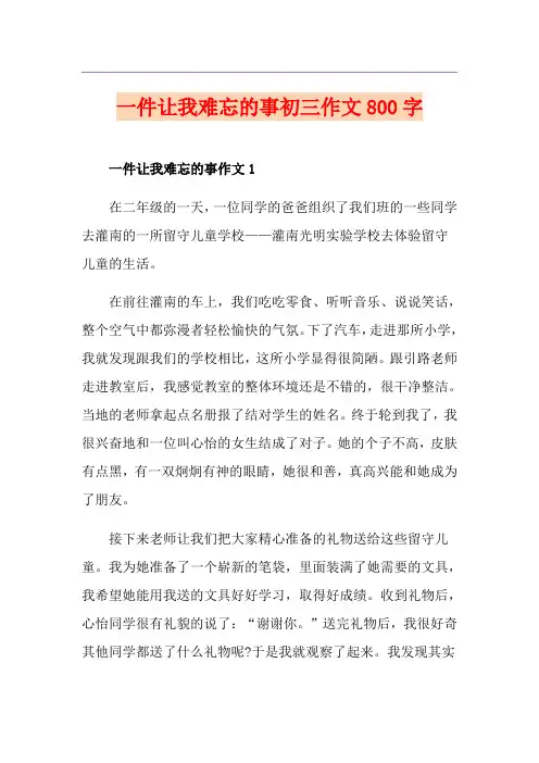 一件让我难忘的事初三作文800字