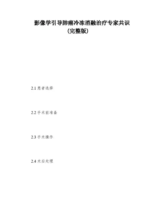 影像学引导肺癌冷冻消融治疗专家共识(完整版)