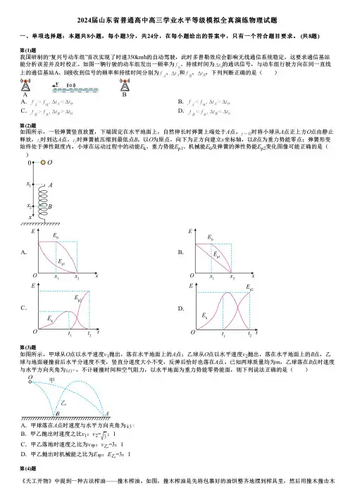 2024届山东省普通高中高三学业水平等级模拟全真演练物理试题