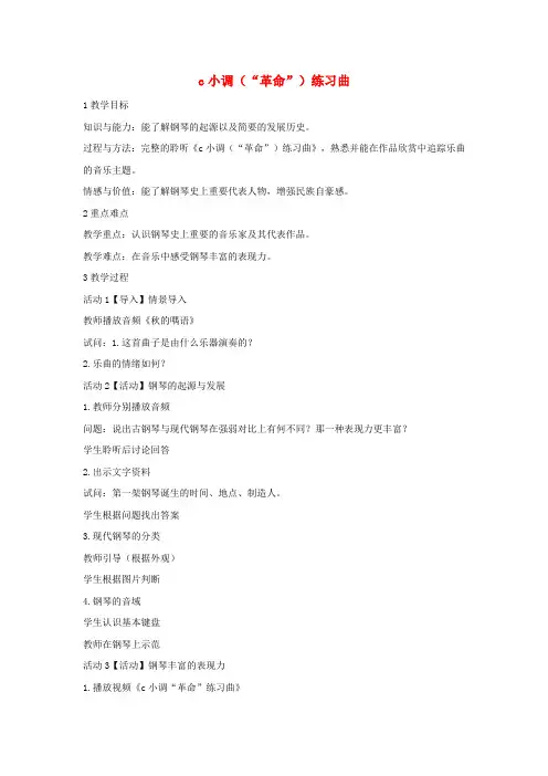 八年级音乐上册 第四单元 c小调(“革命”)练习曲教案 湘艺版
