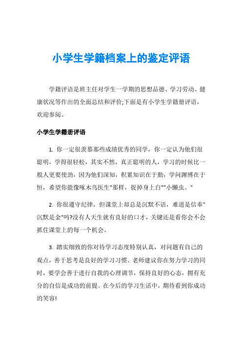 小学生学籍档案上的鉴定评语