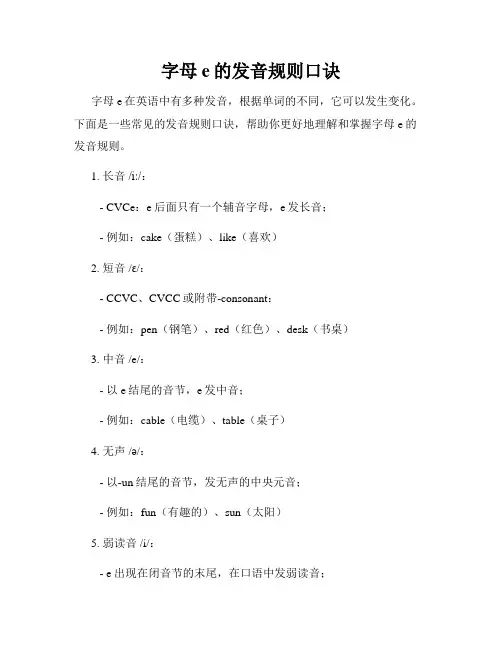 字母e的发音规则口诀