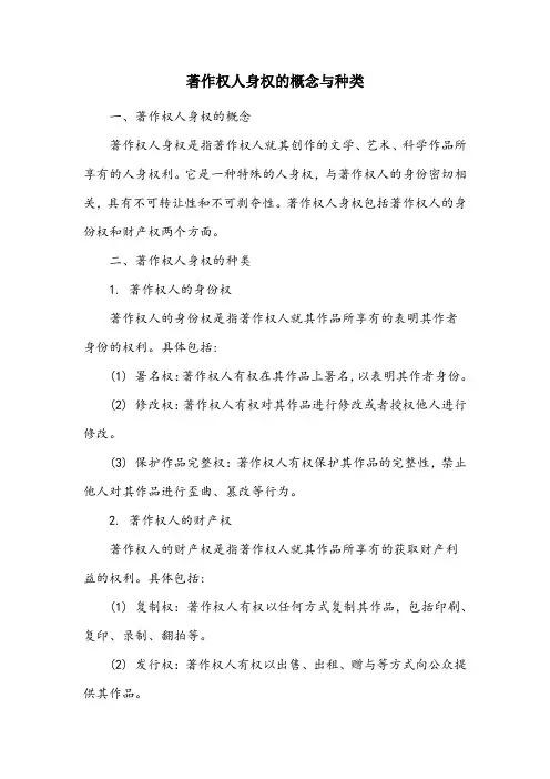 简述著作人身权的概念和种类
