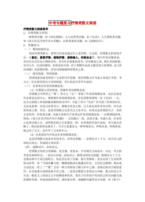中考专题复习 散文阅读专题