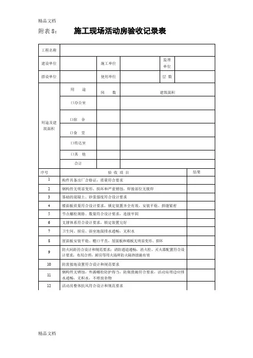 最新活动房验收记录表
