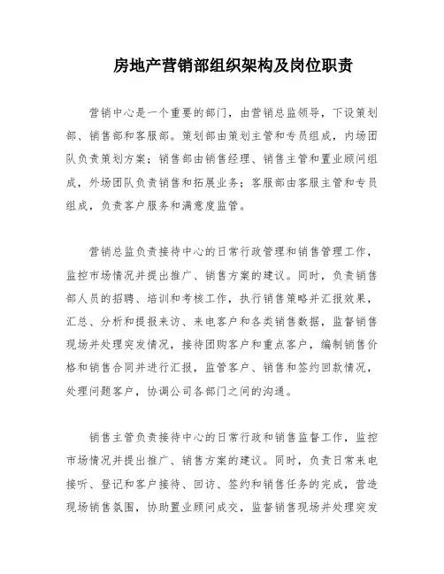 房地产营销部组织架构及岗位职责