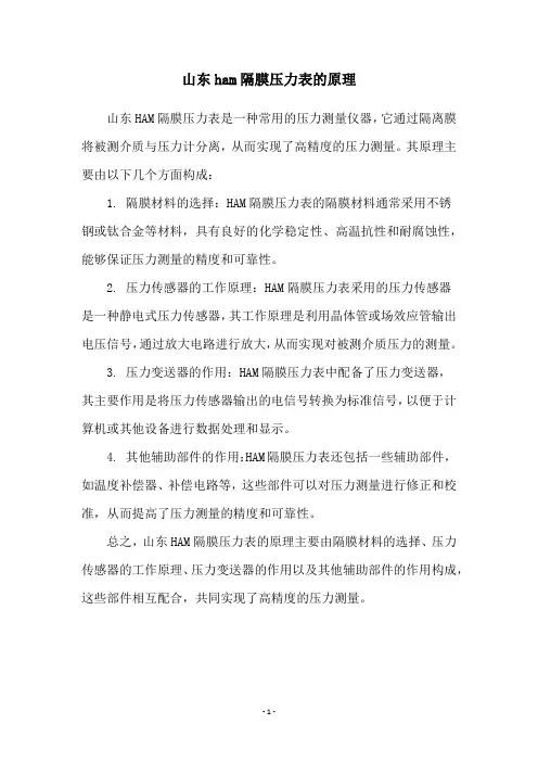 山东ham隔膜压力表的原理