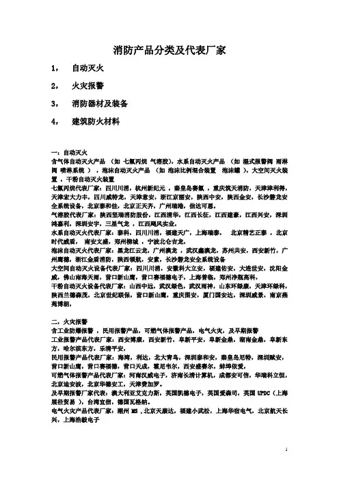消防产品分类及代表厂家