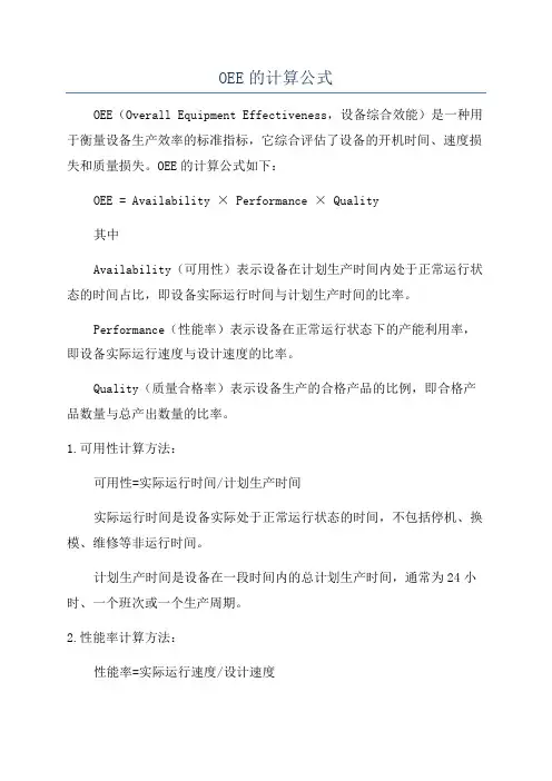 OEE的计算公式