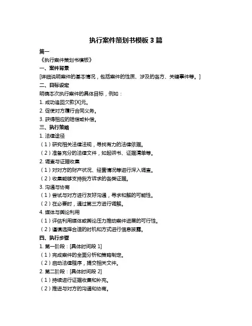 执行案件策划书模板3篇