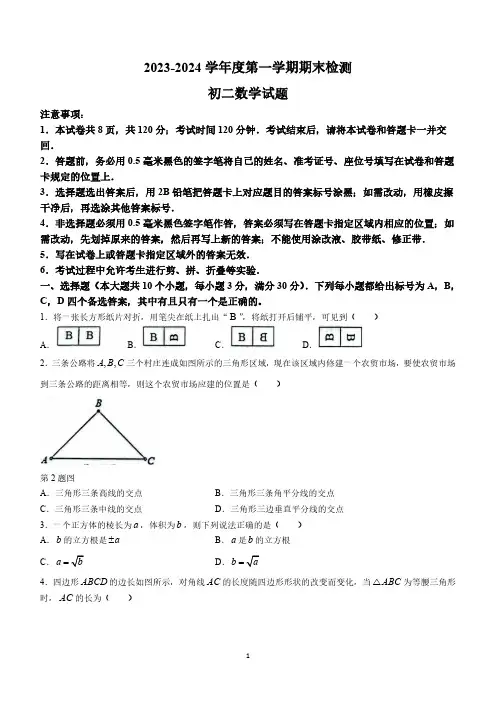 山东省烟台市海阳市2023-2024学年七年级上学期期末数学试题(含答案)