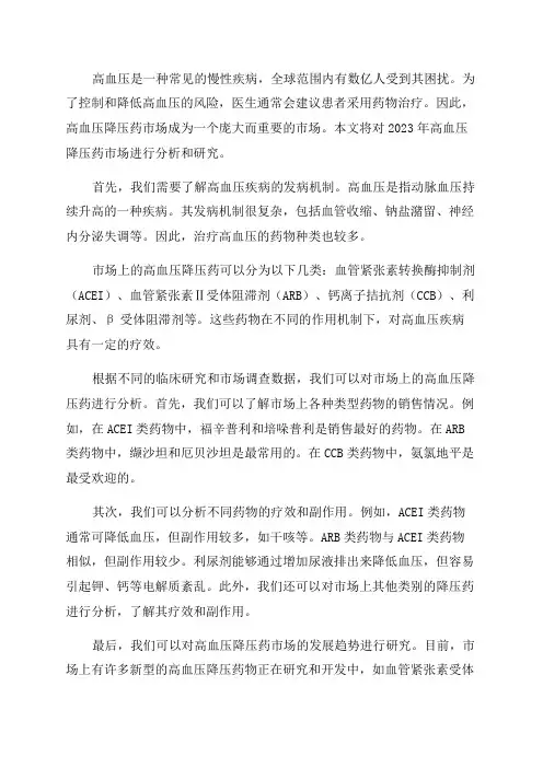 高血压疾病降压药2024年市场研究分析报告