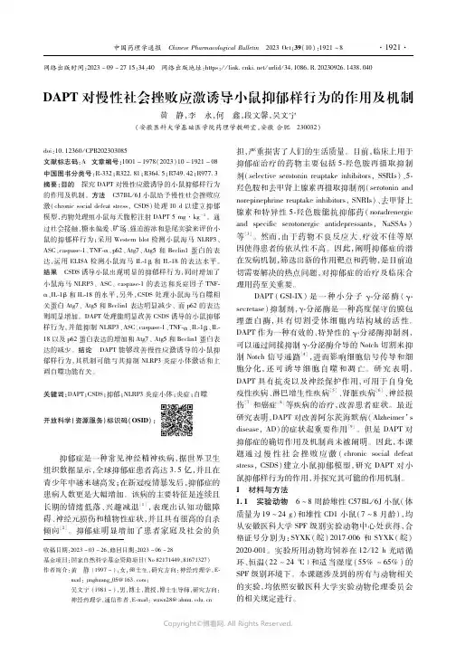DAPT对慢性社会挫败应激诱导小鼠抑郁样行为的作用及机制