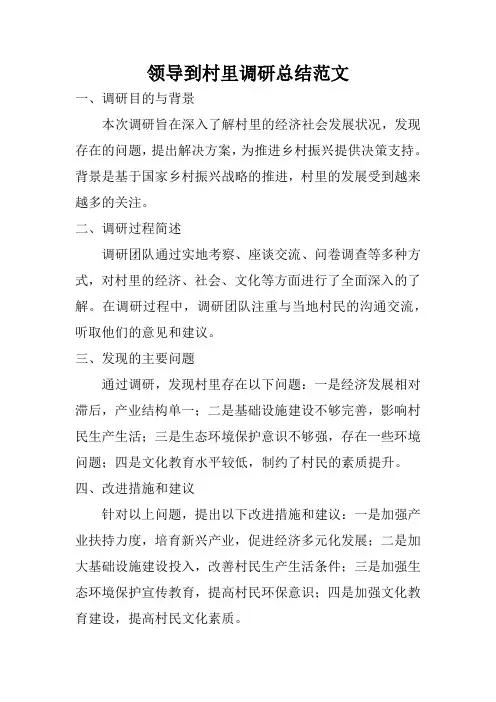 领导到村里调研总结范文