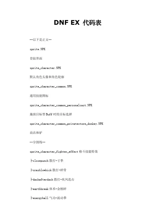 DNFEX代码表