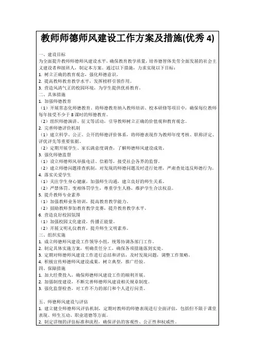 教师师德师风建设工作方案及措施(优秀4)