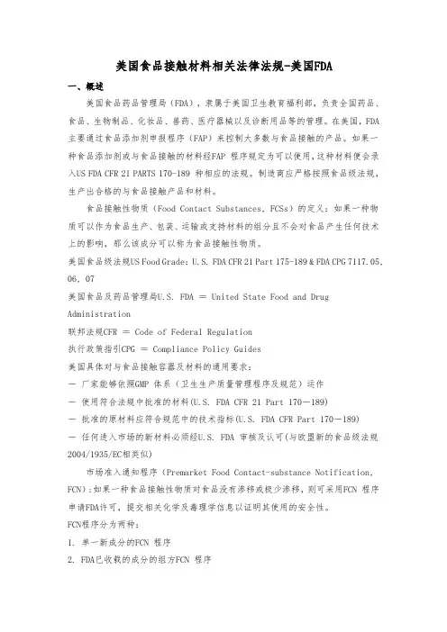 美国食品接触材料相关法律法规-美国FDA