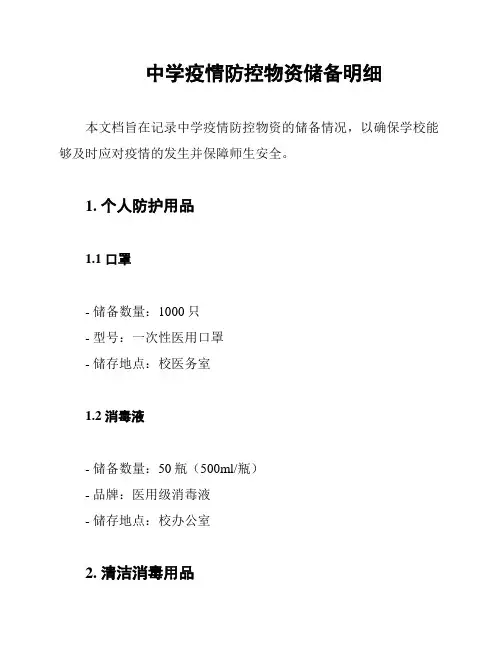 中学疫情防控物资储备明细