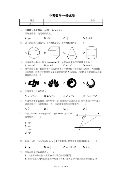 2020年广东省深圳市罗湖区滨河中学中考数学一模试卷