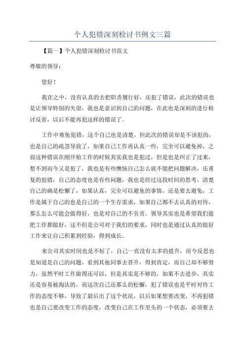 个人犯错深刻检讨书例文三篇