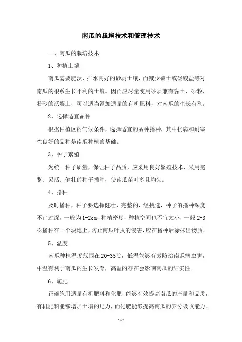 南瓜的栽培技术和管理技术