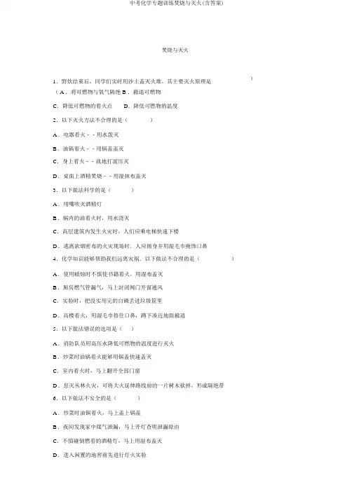 中考化学专题训练燃烧与灭火(含答案)