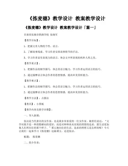 《拣麦穗》教学设计 教案教学设计