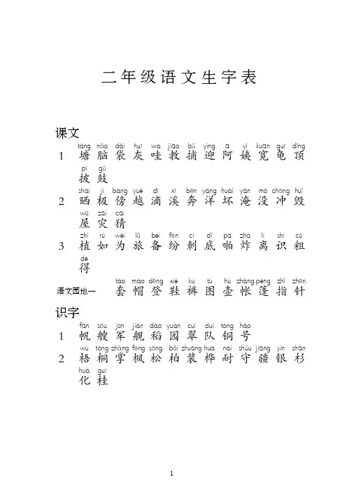 二年级语文全部生字表
