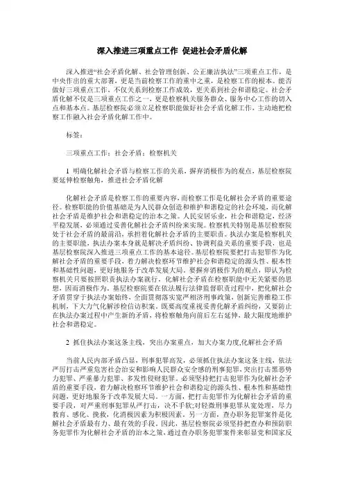 深入推进三项重点工作 促进社会矛盾化解