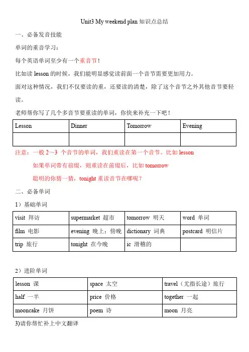 Unit3Myweekendplan(知识清单)-2024-2025学年人教PEP版英语六年级上册