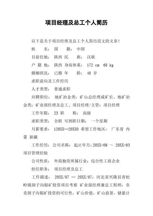 项目经理及总工个人简历