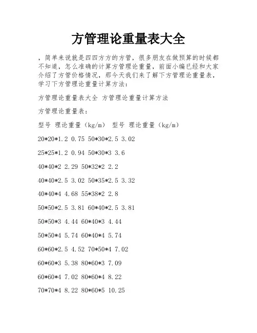 方管理论重量表大全