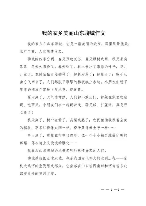 我的家乡美丽山东聊城作文