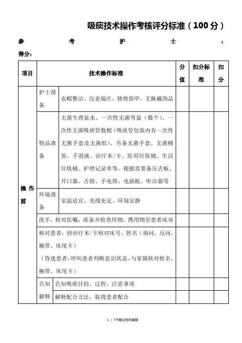 吸痰技术操作考核评分标准