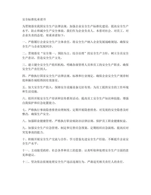 安全标准化的承诺书