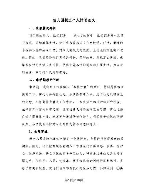幼儿园托班个人计划范文(5篇)