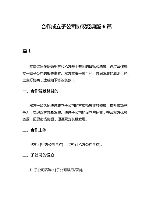 合作成立子公司协议经典版6篇