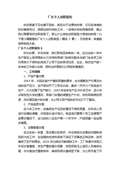 厂长个人述职报告范文（精选5篇）