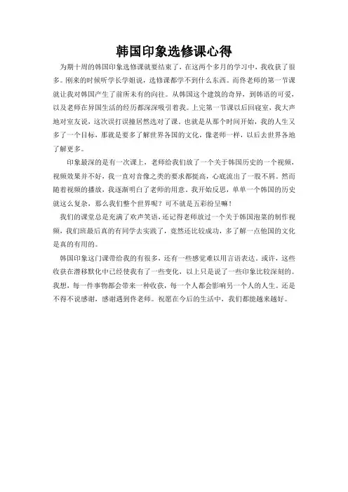 韩国印象选修课心得