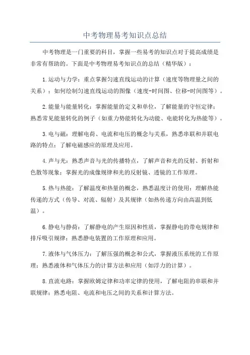 中考物理易考知识点总结