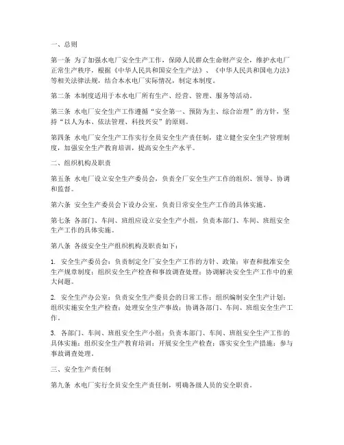水电厂安全生产工作制度