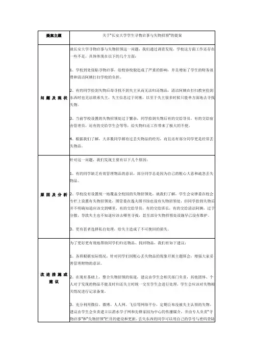 关于“长安大学学生寻物启事与失物招领”的提案